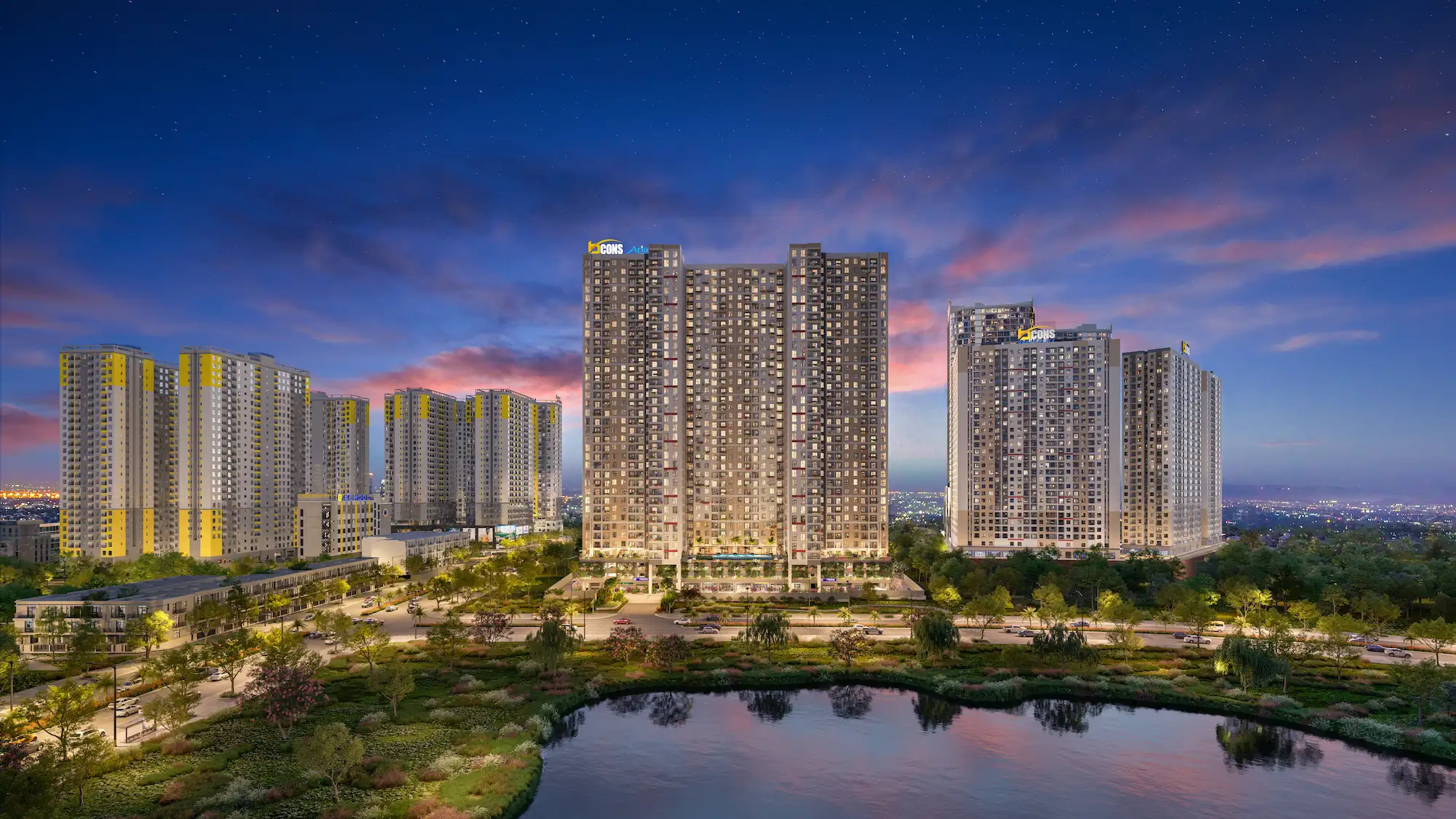 Phối cảnh dự án Bcons Aria ban đêm