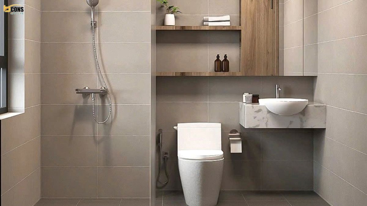 Nhà vệ sinh tích hợp gạch lát nền chống trượt an toàn